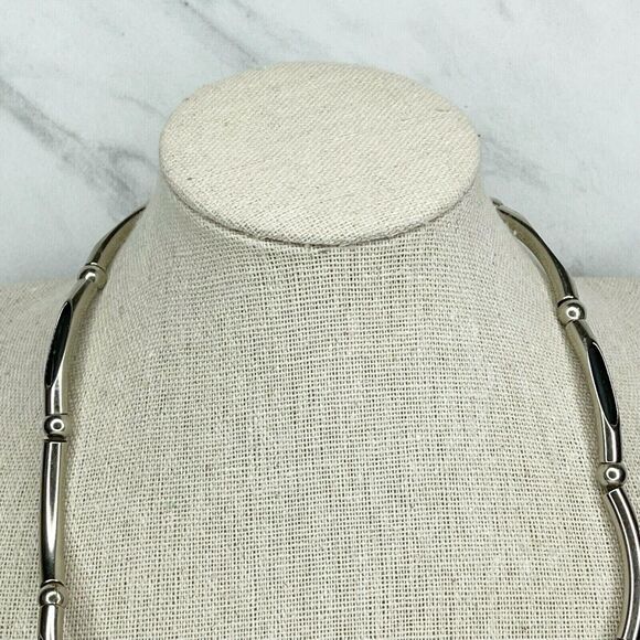 Silver Tone Curve Beaded Cord Necklace - Picture 3 of 5